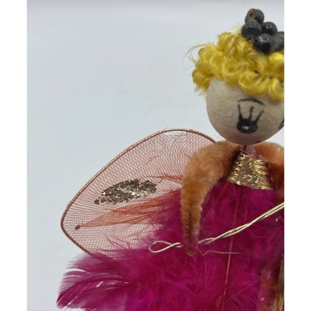 Vintage Feather Angel Hot Pink Christmas Holiday 5 " Cardboard Violin Kitsch MCM - Picture 10 of 16
